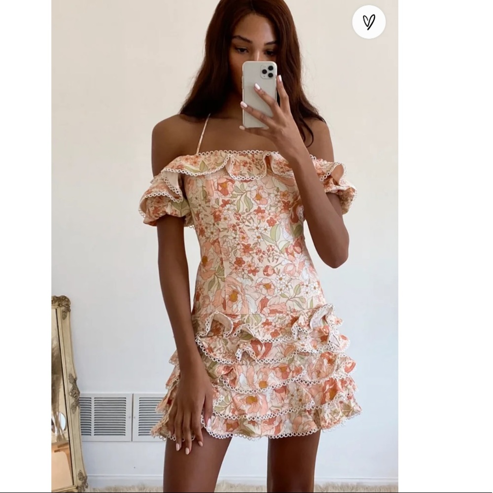 Caitlyn Peach Floral Off Shoulder Ruffle Tiered